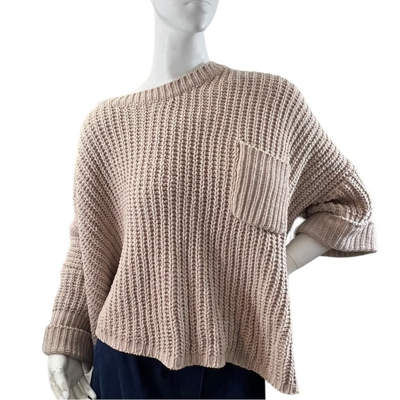 Pol Woman’s Beige Chunky Knit Pullover Oversized Soft pocket Sweater Size Large - Picture 6 of 13